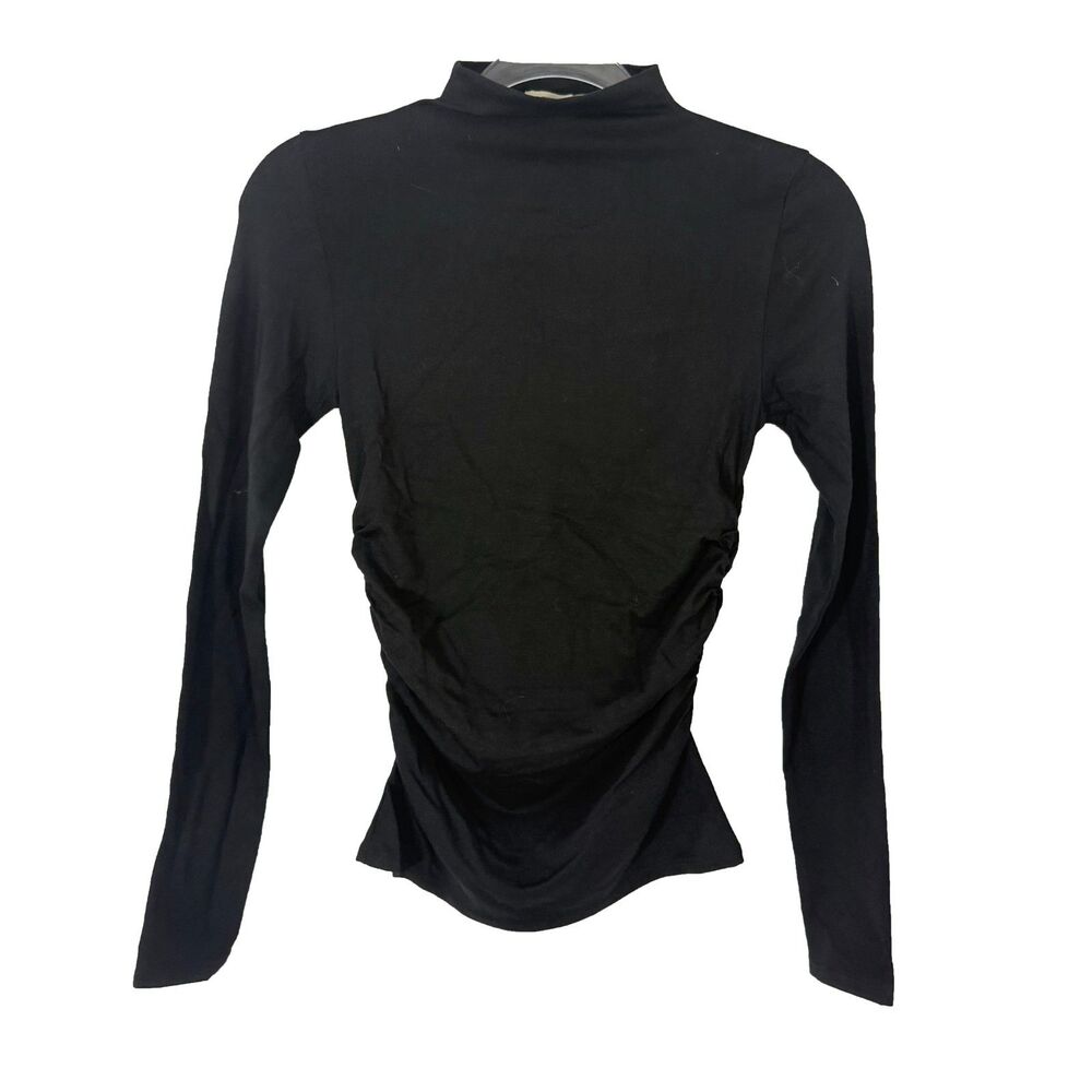 MADEWELL Ruched Mockneck Long-Sleeve Top S Jet Black Cotton Modal NWT B19